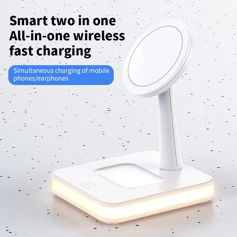 LED Light 3 in 1 Magnetic Wireless Charger Stand Macsafe + USB Port For iPhone 15 14 13 12 Pro Max Airpods Fast Charging Station