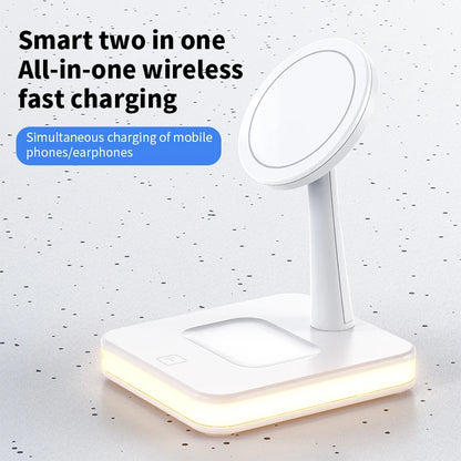 LED Light 3 in 1 Magnetic Wireless Charger Stand Macsafe + USB Port For iPhone 15 14 13 12 Pro Max Airpods Fast Charging Station