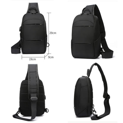 Men's Waterproof USB Multifunction Nylon Crossbody Shoulder Bag Messenger Chest Short Trip Travel Pack for Male