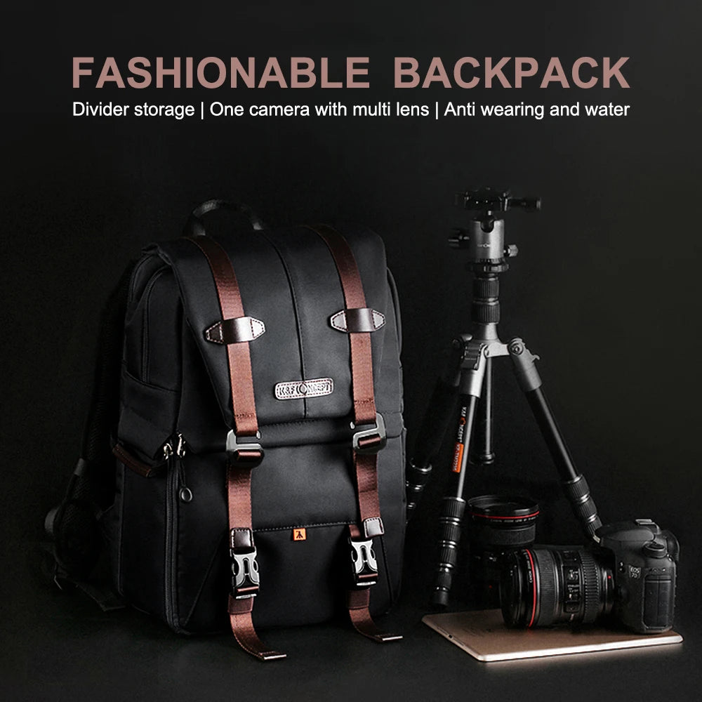 K&F CONCEPT Camera Backpack Photography Backpack with Rainproof Cover Tripod Catch Straps for 15.6in Laptop And SLR DSLR