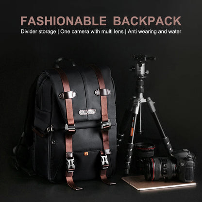 K&F CONCEPT Camera Backpack Photography Backpack with Rainproof Cover Tripod Catch Straps for 15.6in Laptop And SLR DSLR