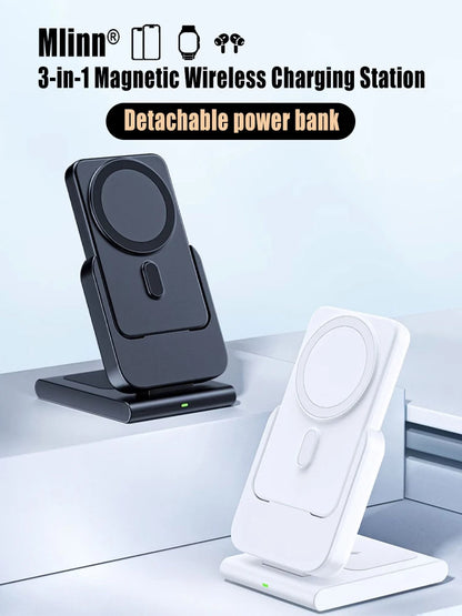 3 in 1 Wireless Charging Station Foldable Fast Charger Stand with Portable Battery