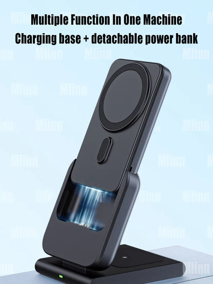 3 in 1 Wireless Charging Station Foldable Fast Charger Stand with Portable Battery